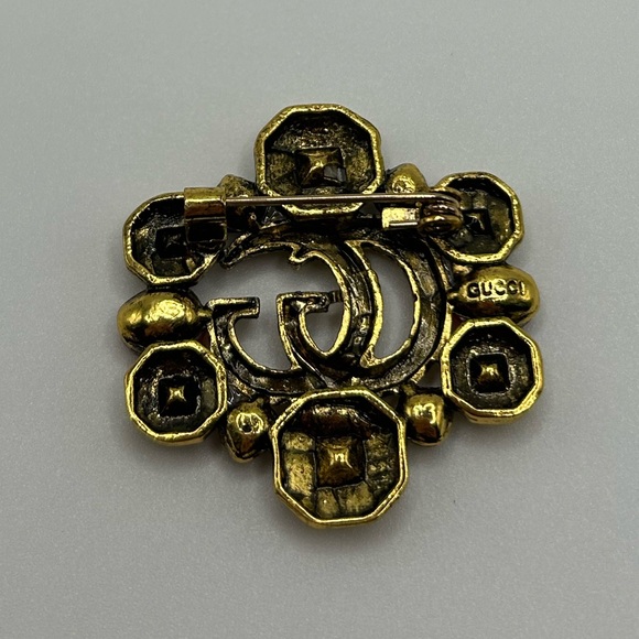 GUCCI Logo GG Ornate Colorful Gold Brooch Pin - Picture 3 of 7